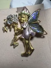 Vintage Kirks Folly Butterfly Fairy Elf Rhinestone Enamel Brooch Pendant