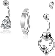 BodyAce 14G Belly Button Rings Navel Bars, Gold Curved Barbells Silver Belly Clicker Hoop, Stainless Steel Christina Piercing Belly Jewelry for Women
