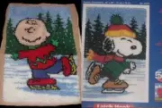 NIB PEANUTS ICE SKATING SNOOPY LATCH HOOK KIT + FINISHED SKATING CHARLIE BROWN