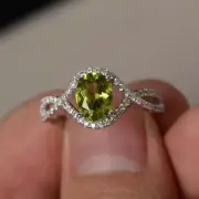 2Ct Oval Cut Natural Green Peridot 14k White Gold Plated 925 Bridal Wedding Ring
