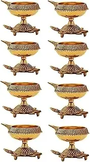 SATVIK Set of 20 - Brass Turtle Kuber Diya – Engraved Floral Design Pooja Diya, Oil Lamp, Tea Light Holder for Mandir, Home Decor, Diwali, Lakshmi Pujan, Housewarming Gift, Kutthu Vilakku, Nilakku