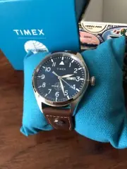 Timex X Pan Am Day-Date 42mm Leather Strap Watch New In Box