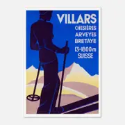 Galrie Vintage Skiing in Villars Switzerland Art Deco Poster for Home Decor, Poster Only, A1 60 x 84cm (23 x 33inch)