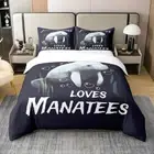 Manatee Lover Duvet Cover Full Size, Underwater Marine Life Bedding Set