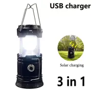 Portable LED Camping Lantern, Waterproof Solar USB Rechargeable Survival Kits