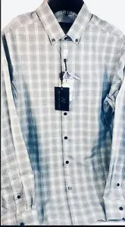 Hart Schaffner Marx Shirt M Men's Dress Teal greyish 100% Cotton NWT $98.50