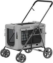 Small Dog Stroller Within 20kg, Premium Dog Strollers for Small Dogs Clearance Pet Gear Stroller No-Zip Pet Strollers for Cats/Dogs, Dog Pram Pushchair with Adjustable Awning(Grey a)