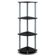 Furinno Turn-N-Tube Wood 4-Tier Corner Display Rack in Black/Gray