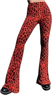 [XpigPq] Women's Leopard Print Fared Pants Boho Sexy High Waisted Bell Bottom Pants Fitting Comfty Stretchy Legging Yoga Pants
