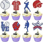 Gyufise 24Pcs Baseball Cupcake Toppers Glitter Baseball Players Cupcake Picks Baseball Sport Theme Birthday Party Cake Decorations Supplies Blue