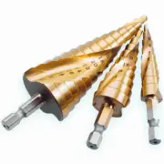 HSS Spiral Grooved Step Drill Bit 4-12/20/32mm Wood Drill Titanium Cone Drills