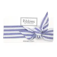 在飛比找momo購物網優惠-【Ribbies】成人蝴蝶結髮帶粉藍白條紋(髮帶)