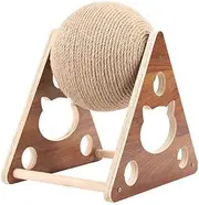 Wooden Pet Cat Scratcher Toy Natural Sisal Cat Scratching Ball Cat Wheel Exerciser for Indoor Cats and Kittens, 7.09x7.48x6.69 in, Durable Cat Wheel Exerciser