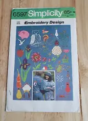 Simplicity #6597 TRANSFER FOR EMBROIDERY & SEED BEADS Pattern ©1974 Uncut/Unused