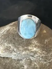 Womens Blue Larimar Navajo Sterling Silver Ring Size 9 17674