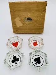 Vintage Rainbow Distinction Artware 4 Aces Spades Glass Ash Tray Set with Box