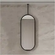 Ceiling Hanging Mirror,Vanity Mirror with Iron Frame and Hanging Rail,Oval Dressing Mirror,for Hotel Bathroom Apartment(Black,60x120cm)