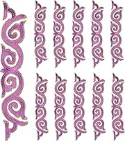 uxcell 10 Pack 9.4" Embroidery Sequin Appliques for Sewing, Embroidered Applique with Gold Trimming Floral Sew Iron on Patch for DIY Sewing Crafts Wedding Clothing Decor, Purple