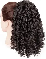 12 Inch Synthetic Long Afro Curly Fluffy Ponytail Hair Bun with Drawstring for Women (Light Black)