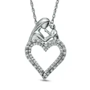 0.25 CT. T.W. Natural Diamond Motherly Love Double Row Heart Pendant in Sterling Silver