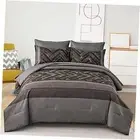 Size Comforter Set, 7-Piece Stripe Bed in a Bag, Geometric Comforter King Grey