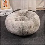 Plush Donut Pet Bed, Small Dog Bed with Non-Slip Bottom, Round Plush Cat Bed, Washable Pet Bed, Super Soft Fluffy Pet Sofa (Color : Brown, Size : 90 * 20cm)