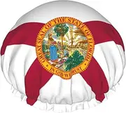 Flag Of Florida Print Various Activities Shower Cap Reusable Soft And Lightweight Bath Hair Cap Long Hair