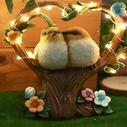 Solar Garden Lights Solar Powered Heart-Shaped Couple Bird Resin Statue Light