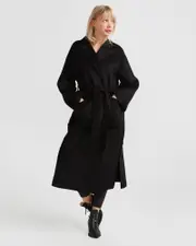 [Belle & Bloom] Wide Awake Wool Blend Split Hem Overcoat - Black
