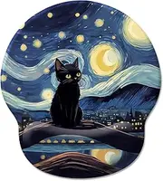 Hancynir Black Cat Ergonomic Mouse Pad Wrist Support, Starry Night Gel Mouse Pads with Wrist Rest, Cute Computer Mousepad for Desk with Non-Slip PU Base, Comfortable Mouse Pad Office Desk Accessories