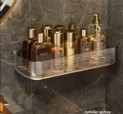 NO DRILLING CLEAR BATHROOM SHOWER BASKET CADDY RACK KITCHEN SHELF STORAGE TRAY