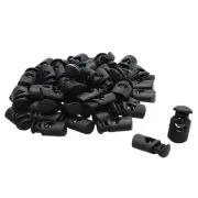 Black Plastic Single Hole 6mm Dia Clothes Rope Cord Locks Stopper Toggles 50pcs