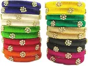 GOELX Silk Thread Bangles Set Multicolor Pearl Embellished 20 kada Bangles Set (Multicolor, 2.4)
