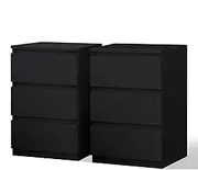 ALFORDSON 2X Modern Bedside Table 3 Drawers, E0 Grade 15mm Thick Board, Handle-Less Nightstand Side End Table Cabinet, 40D x 40W x 60H cm, for Bedroom, Living Room, Meg Black