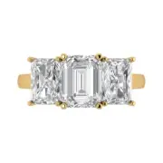 Three-Stone Engagement Ring - Yellow Gold, 4ct Emerald Cut Simulated Diamond