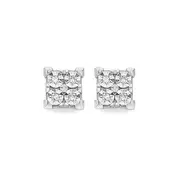 9ct Two Tone Gold Diamond Square Look Stud Earrings