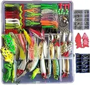 Fishinghappy 275Pcs Fishing Lure Set Kit Soft and Hard Lure Baits Tackle Set Bionic Bass Trout Salmon Minnow Popper Crank Rattlin Pencil Plastic Topwater Frogs Lure Metal Lures Spinner