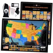 Scratch off Map of United States & All 63 USA National Parks Poster - BLACK