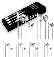 WANBY Cutlery Set 30 Piece Stainless Steel Flatware Set Forks Spoons and Knives Silverware Flatware Set for Home Kitchen and Restaurant Mirror Polished Dishwasher Safe