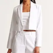 Abercrombie White Linen Cropped Blazer Academia Minimalist Spring Neutral Large