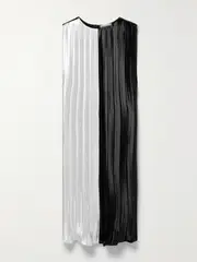 [PARTOW] PARTOW - Colette Two-tone Pleated Hammered-satin Midi Dress - Black - US0 US 0 Black