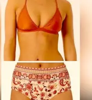 Rip Curl Swim Suit Bikini auburn Tri Top High Waist Paisley Pant Bottoms S