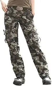 [free knight] Women's Cotton Multi-Pocket Cargo Camo Military Army Combat Trousers Straight Leg Comfort Outdoor Pants
