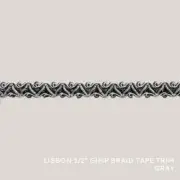 50 YARDS / Lisbon 1/2" Gimp Braid Tape Trim Gray / By the bolt