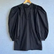 Zara Dress Womens Medium Black Cotton Blend Balloon Sleeve Mini High Neck NWT
