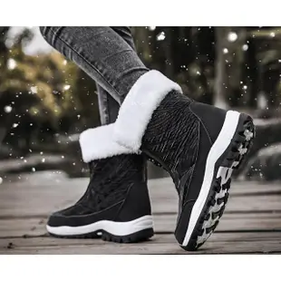 【MINE】保暖雪靴/保暖機能毛絨翻領綁帶造型登山短靴 雪靴(黑)