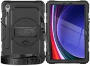 Case for Samsung Galaxy Tab S9 11 Inch 2023 Model (SM-X710/X716B/X718U) with Screen Protector Military Grade Shockproof Rugged Case W/Stand Hand Strap Shoulder Strap (Black)