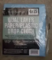 *4PACK* Premium Dual Layer Paper/Plastic Drop Cloth Dust Sheet 4ftx15ft