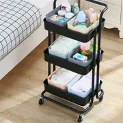 3-Tier Rolling Cart Basket Storage Serving Trolley Organiser with Ergonomic Handle