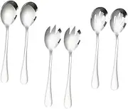 EXHUMKY 1Set Stainless Steel Salad Serving Cutlery with Slotted Spoons Salad Forks and Solid Spoons Smooth Polished Finish for Buffet and Catering Use